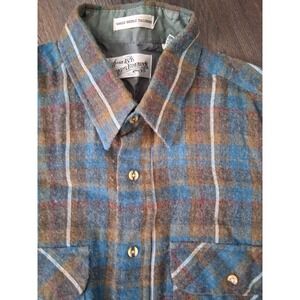 Sears Vintage 70's Wool Blend Plaid Button Up Long Sleeve Shirt Size Lrg Grunge